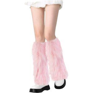 Faux Fur Fuzzy Leg Warmers Furry Boot Covers Pink